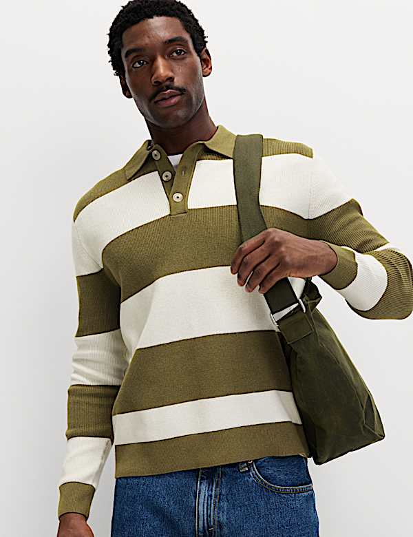 Cotton Blend Striped Rugby Shirt - GR