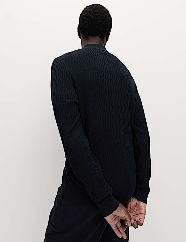 Πλεκτή μπλούζα πόλο με γεωμετρικό σχέδιο από βαμβάκι και modal - GR