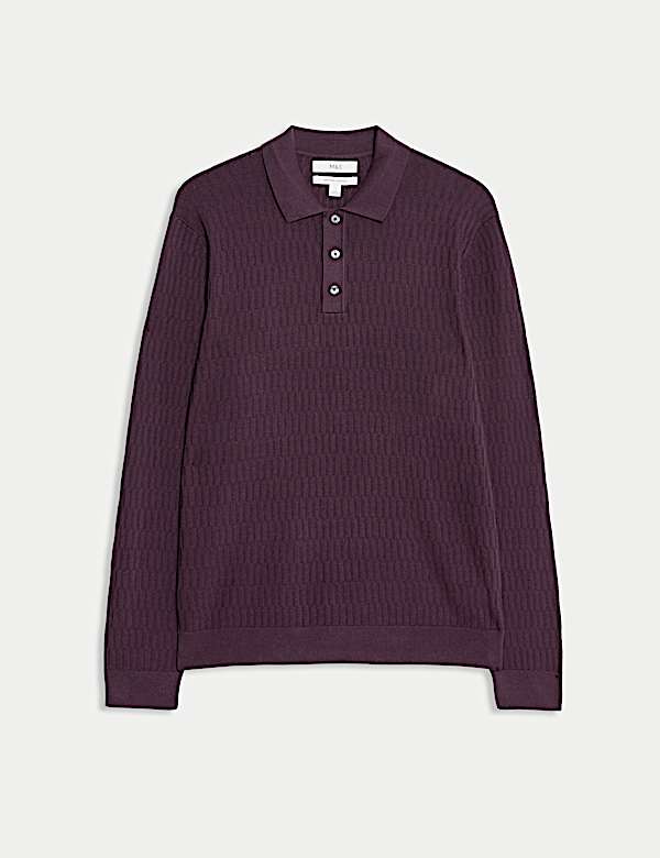 חולצת פולו סרוגה ממודל כותנה בדוגמה גיאומטרית - IL