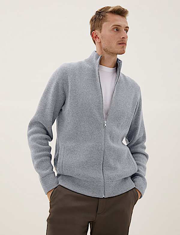 Wool Funnel Neck Knitted Jacket
