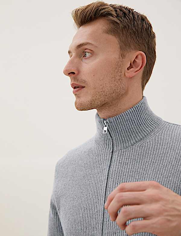 Wool Funnel Neck Knitted Jacket