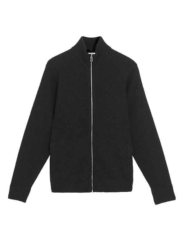 Wool Funnel Neck Knitted Jacket