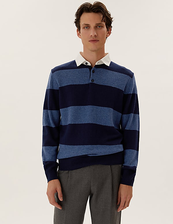 Pure Lambswool Striped Rugby Shirt