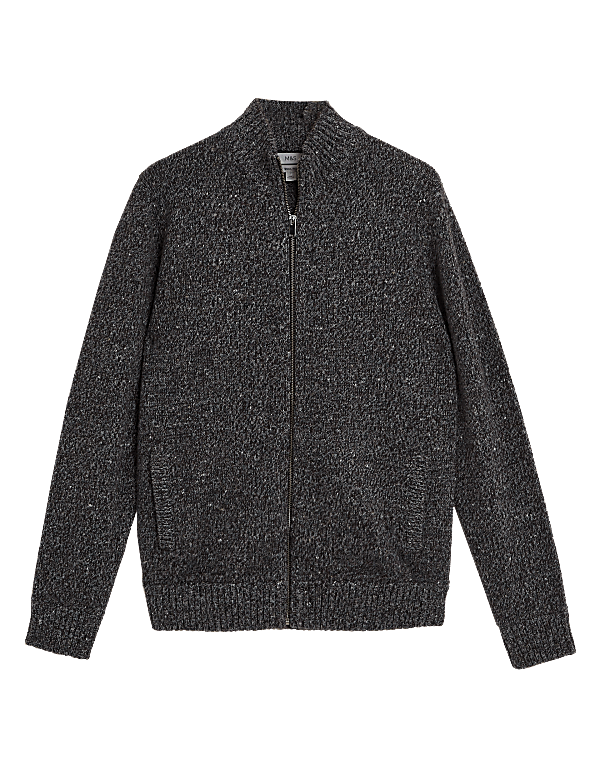 Lambswool Textured Zip Up Cardigan