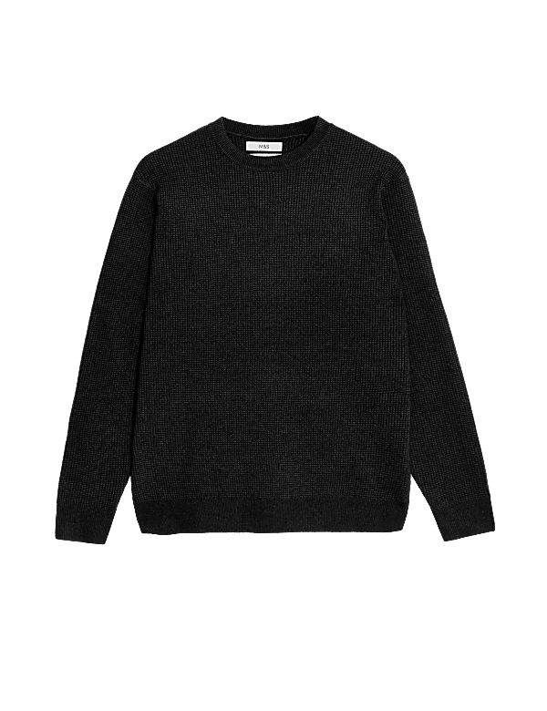 Cotton Blend Textured Crew Neck Jumper
