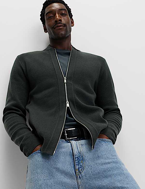 Air-Yarn Smart Crew Neck Knitted Bomber Jacket - AT