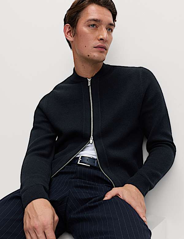 Air-Yarn Smart Crew Neck Knitted Bomber Jacket - CH