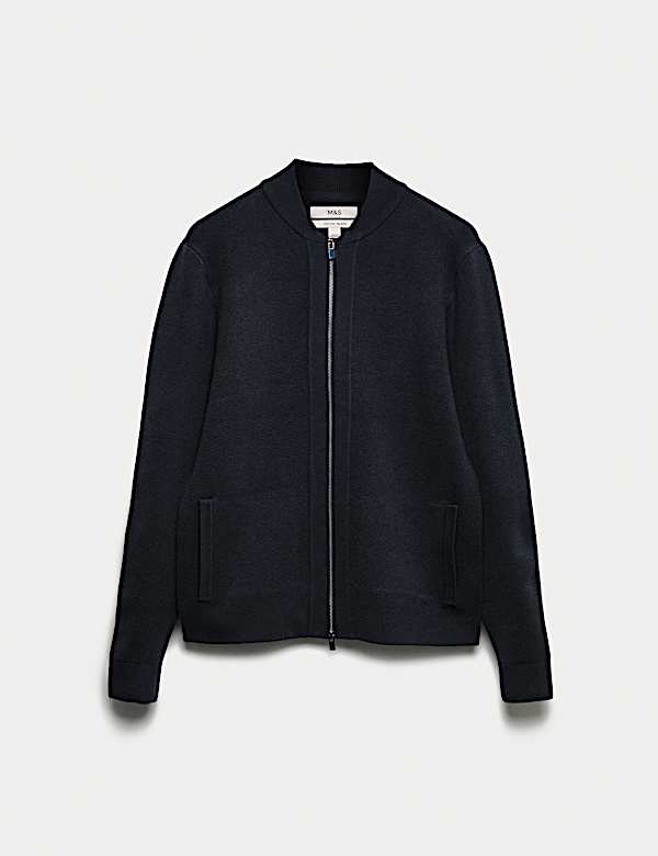 Air-Yarn Smart Crew Neck Knitted Bomber Jacket - CH