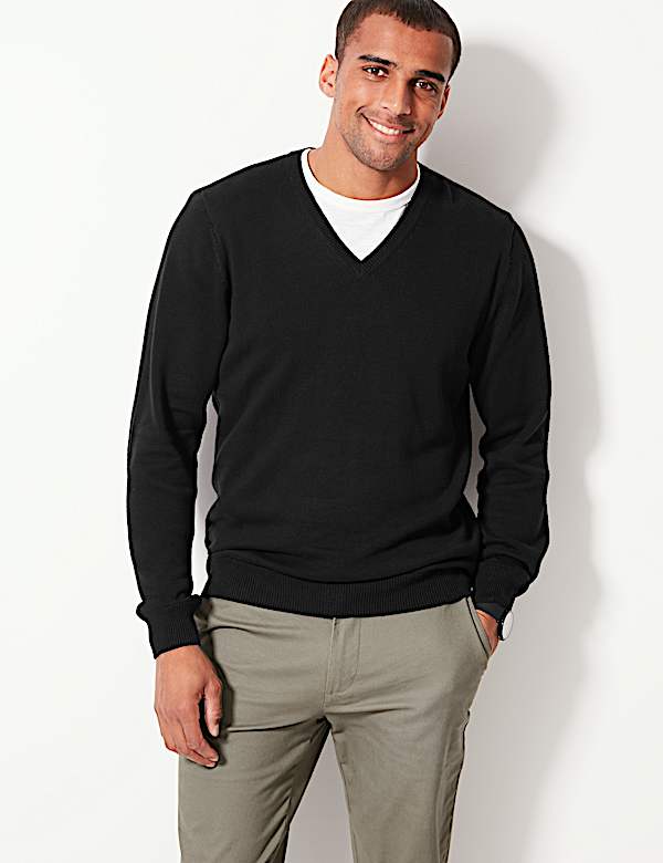 Pure Cotton V-Neck Jumper
