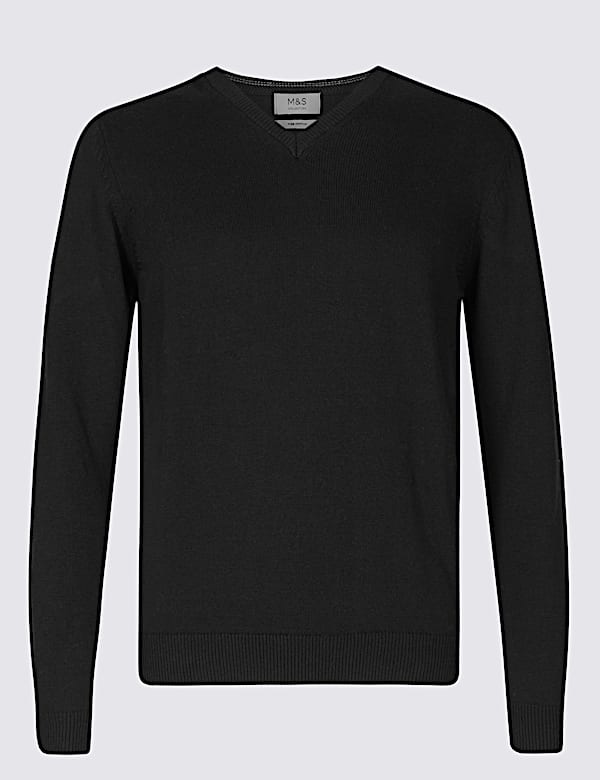 Pure Cotton V-Neck Jumper - FI
