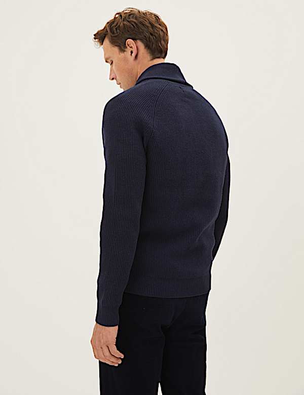 Cotton Blend Ribbed Shawl Collar Cardigan