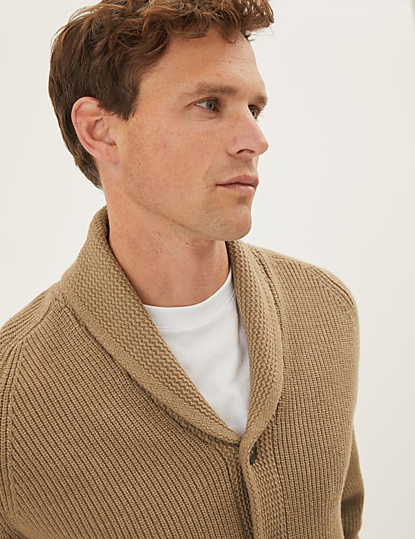 Cotton Blend Ribbed Shawl Collar Cardigan