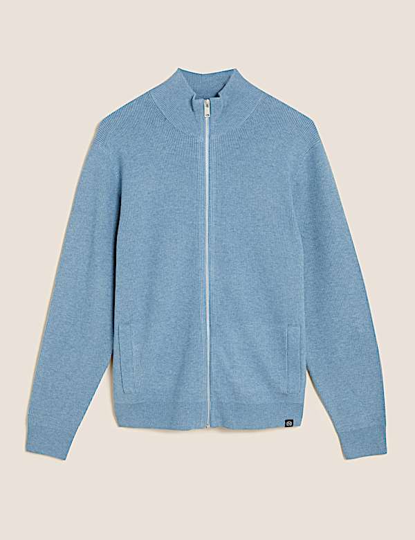 Cotton Blend Zip Up Knitted Jacket