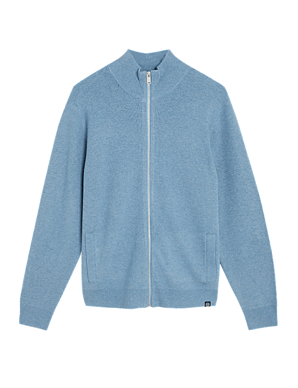 Cotton Blend Zip Up Knitted Jacket