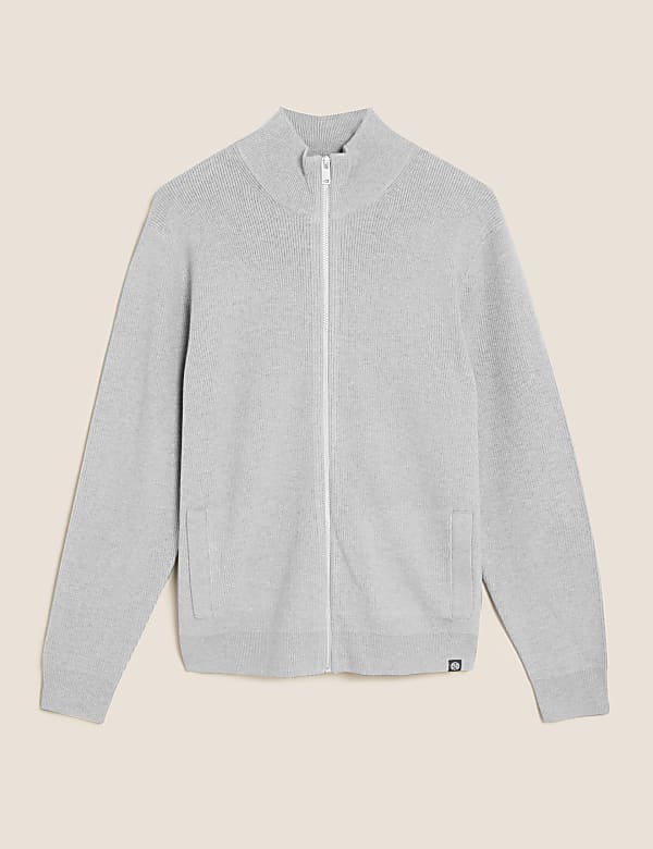 Cotton Blend Zip Up Knitted Jacket