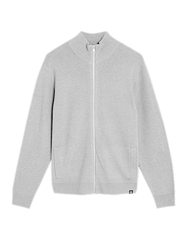 Cotton Blend Zip Up Knitted Jacket