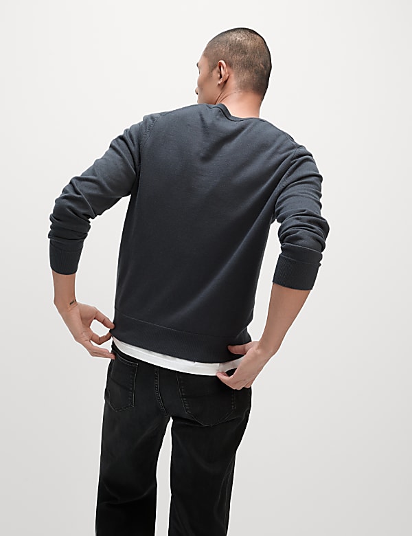 Pure Cotton V-Neck Knitted Jumper - IT