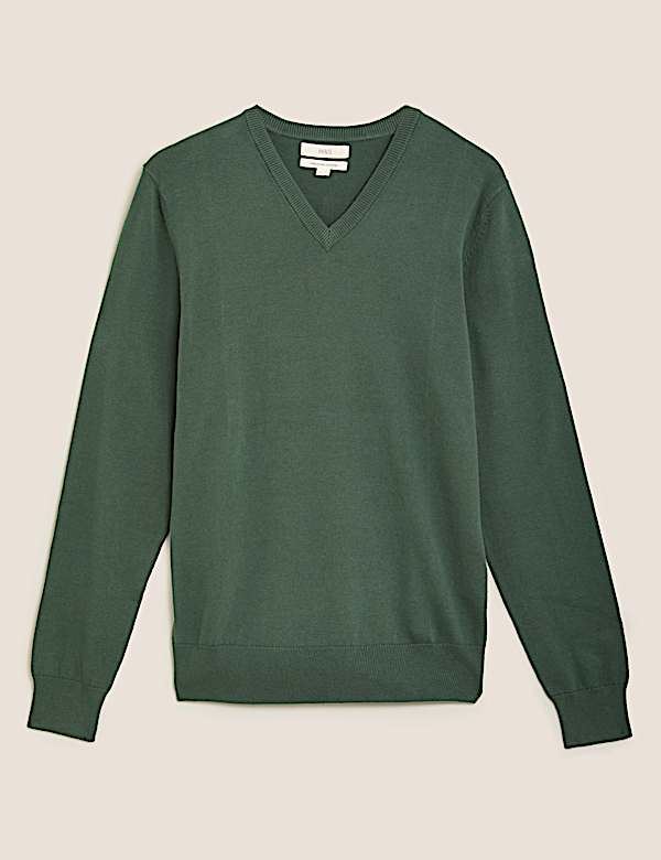 Pure Cotton V-Neck Knitted Jumper - EE