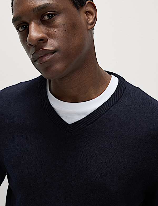 Pull en maille 100 % coton à col V - LU