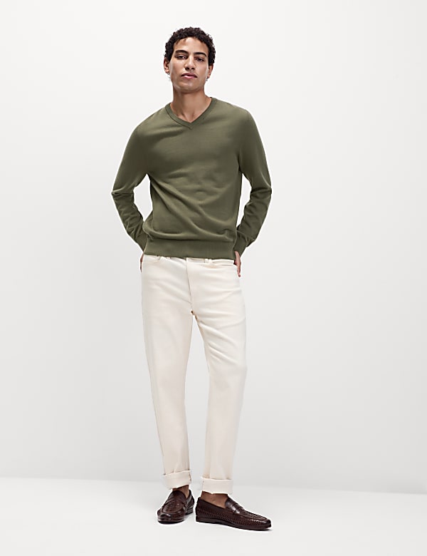 Pure Cotton V-Neck Knitted Jumper - US