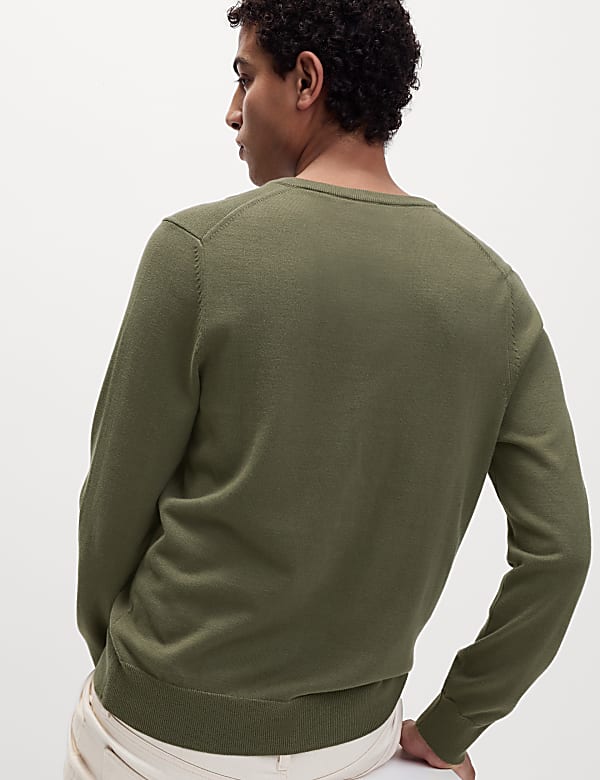 Pure Cotton V-Neck Knitted Jumper - US