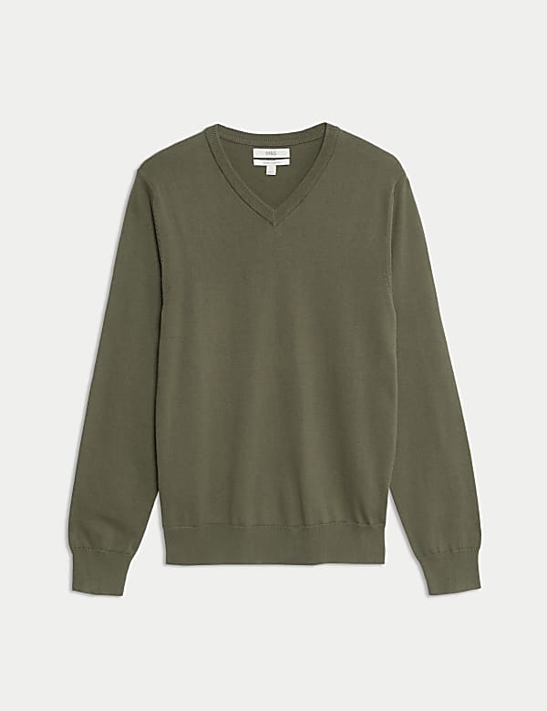 Pure Cotton V-Neck Knitted Jumper - US