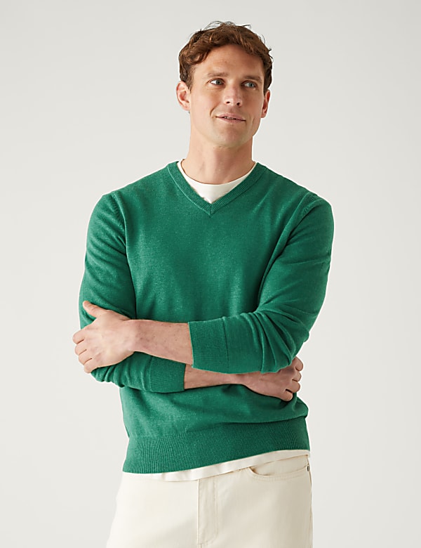 Pure Cotton V-Neck Jumper