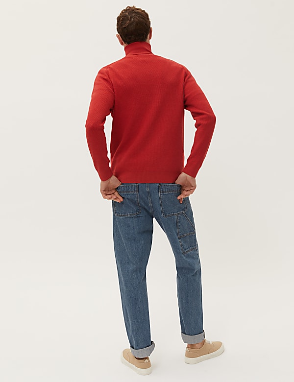 Cotton Blend Ribbed Half Jumper