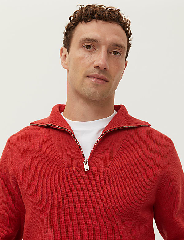 Cotton Blend Ribbed Half Jumper