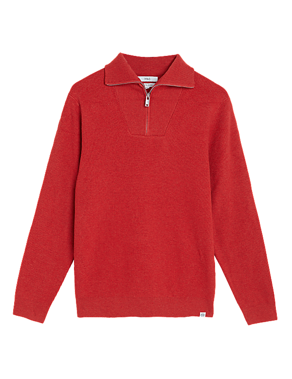 Cotton Blend Ribbed Half Jumper