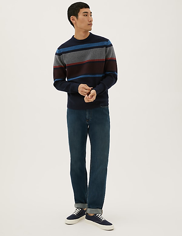 Cotton Blend Striped Crew Neck Jumper