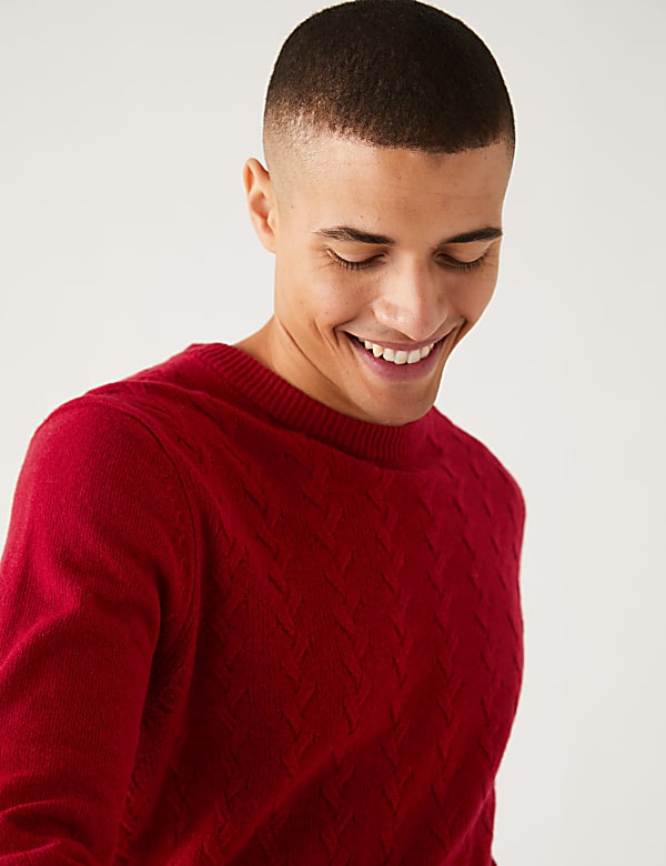 Pure Lambswool Cable Knit Crew Neck Jumper