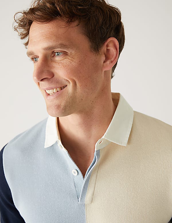 Pure Cotton Colour Block Knitted Rugby Shirt