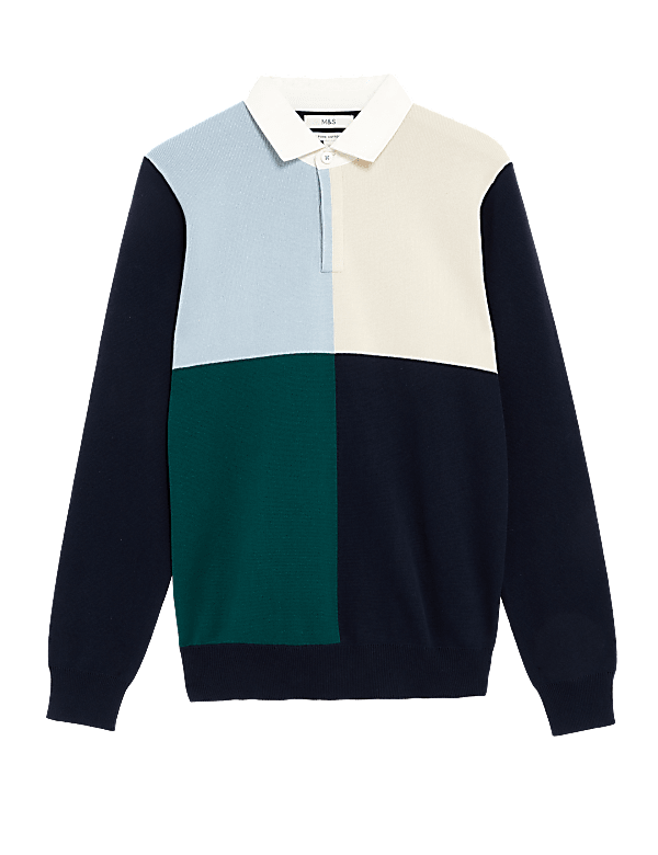 Pure Cotton Colour Block Knitted Rugby Shirt