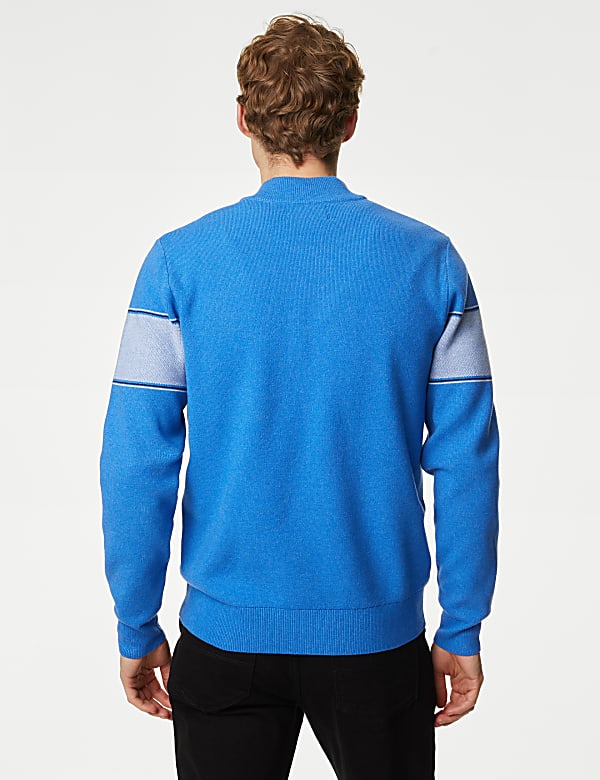 Cotton Blend Block Stripe Zip Up Jumper