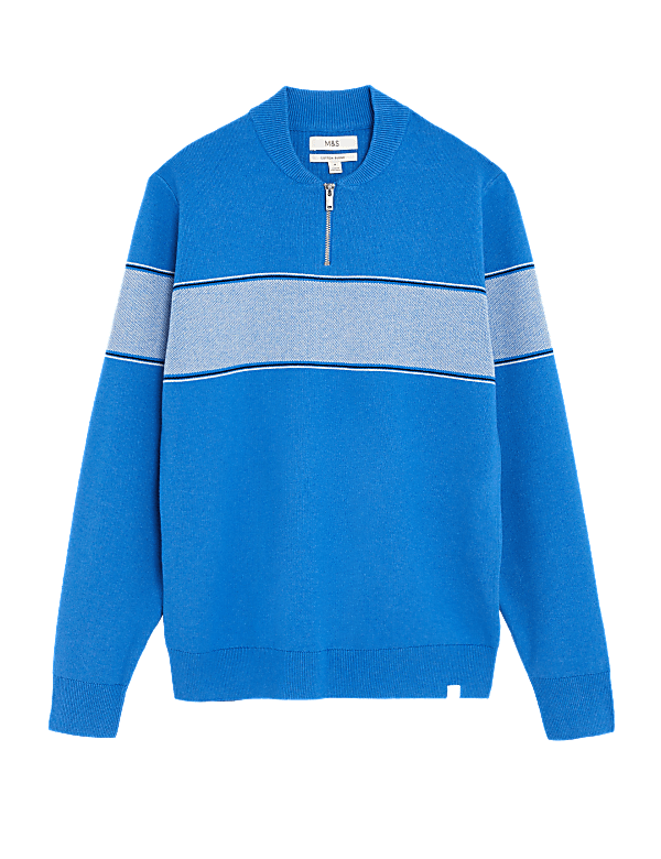 Cotton Blend Block Stripe Zip Up Jumper
