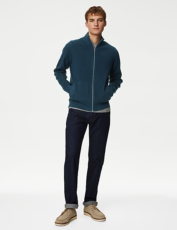 Cotton Blend Funnel Neck Zip Up Jumper