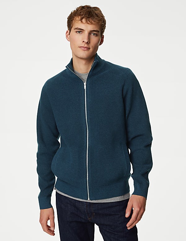 Cotton Blend Funnel Neck Zip Up Jumper