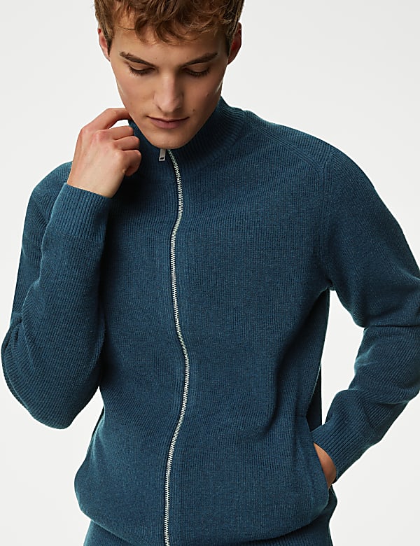 Cotton Blend Funnel Neck Zip Up Jumper