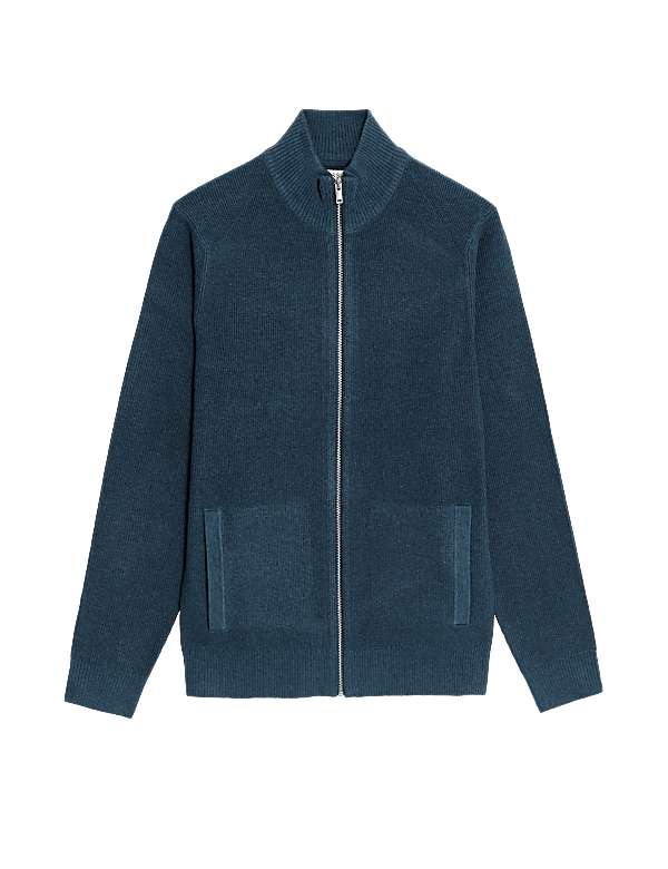 Cotton Blend Funnel Neck Zip Up Jumper