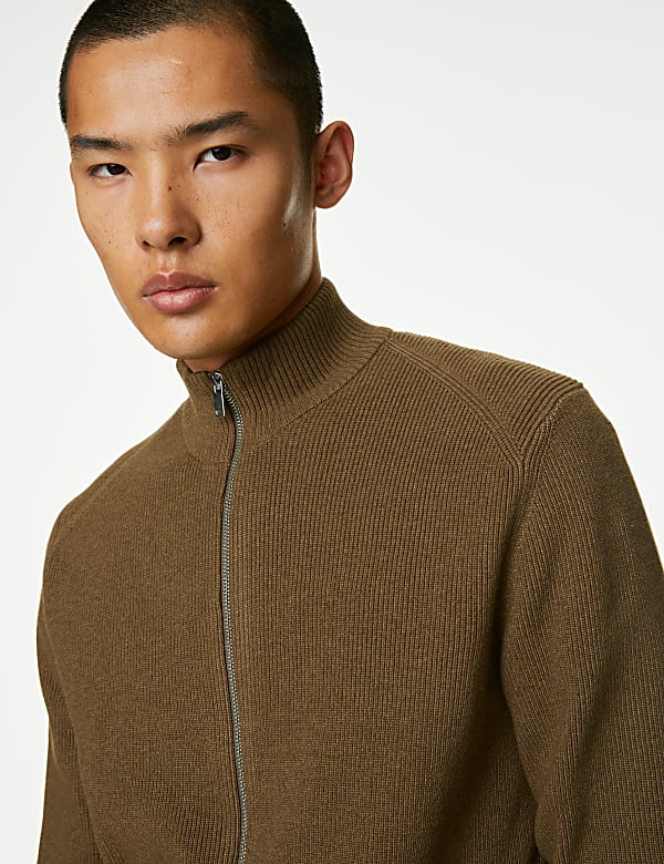 Cotton Blend Funnel Neck Zip Up Jumper