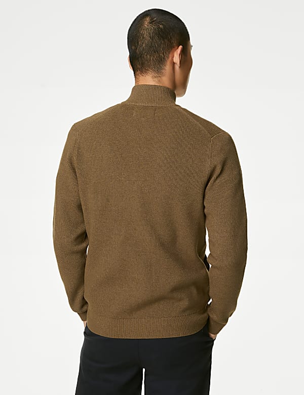 Cotton Blend Funnel Neck Zip Up Jumper