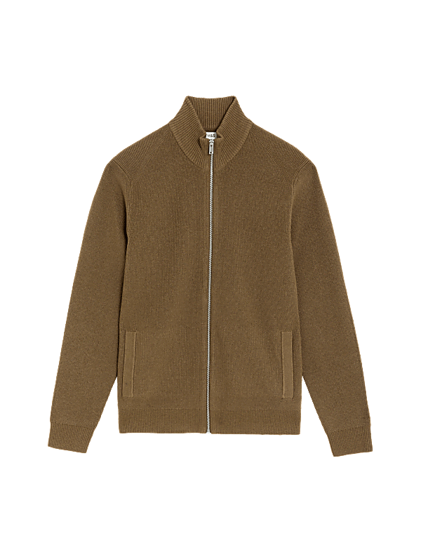 Cotton Blend Funnel Neck Zip Up Jumper