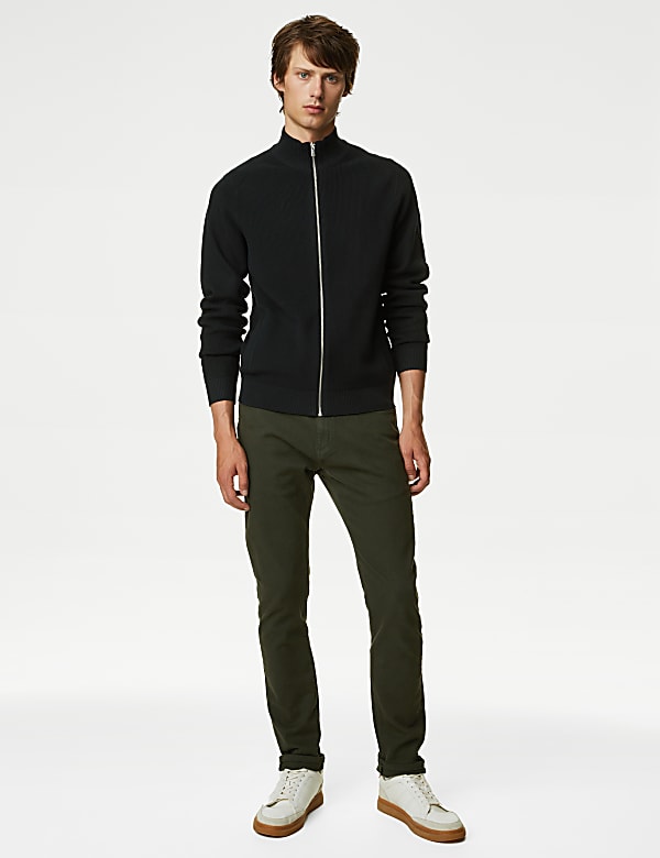 Cotton Blend Funnel Neck Zip Up Jumper