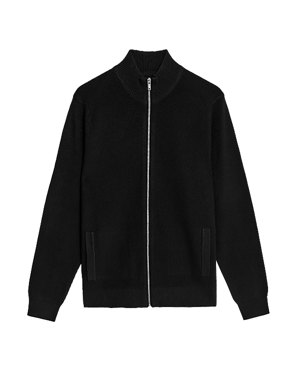 Cotton Blend Funnel Neck Zip Up Jumper