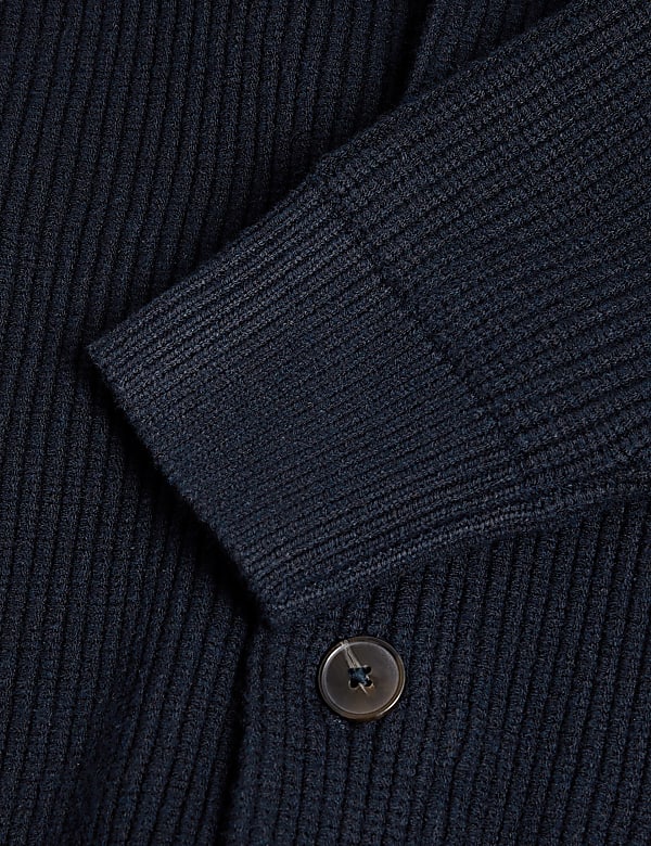 Cotton Blend Textured Shawl Collar Cardigan