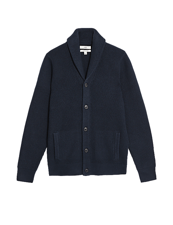 Cotton Blend Textured Shawl Collar Cardigan