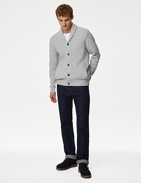 Cotton Blend Textured Shawl Collar Cardigan