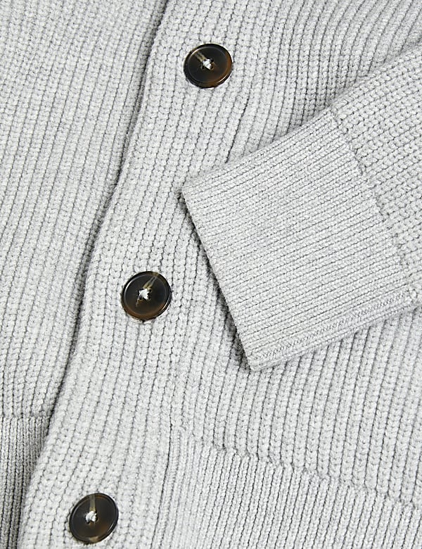 Cotton Blend Textured Shawl Collar Cardigan