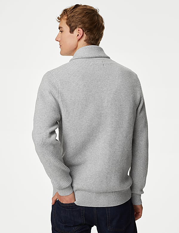 Cotton Blend Textured Shawl Collar Cardigan